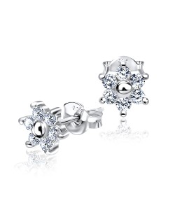 Petite Round CZ Flower Silver Stud Earring STS-3272